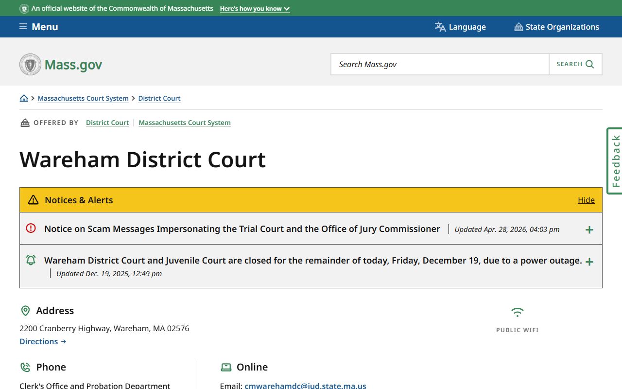 Wareham District Court for Plymouth County Superior Court overview