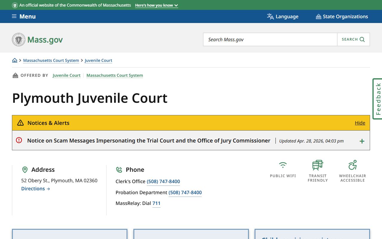 Plymouth Juvenile Court for Plymouth County juvenile records
