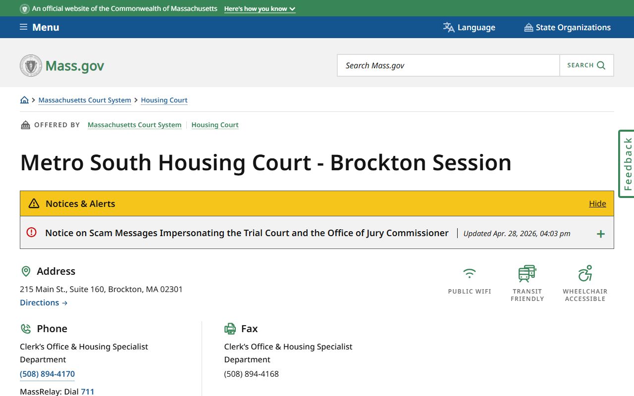 Southeast Housing Court Brockton session for Plymouth County housing records