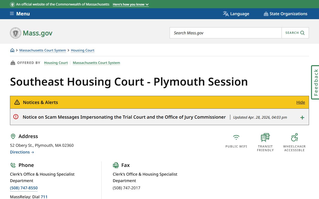 Southeast Housing Court Plymouth session for Plymouth County housing records