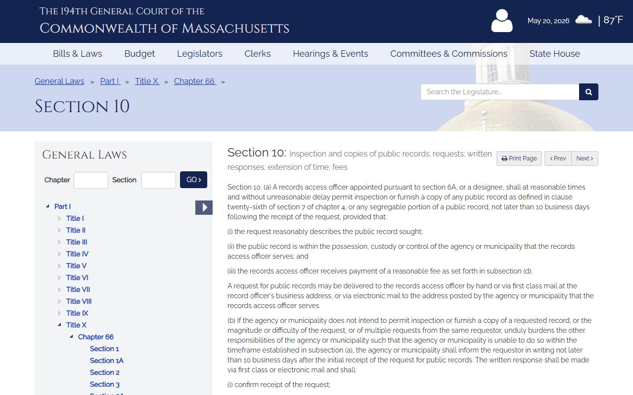 Massachusetts public records request statute for Plymouth County court records