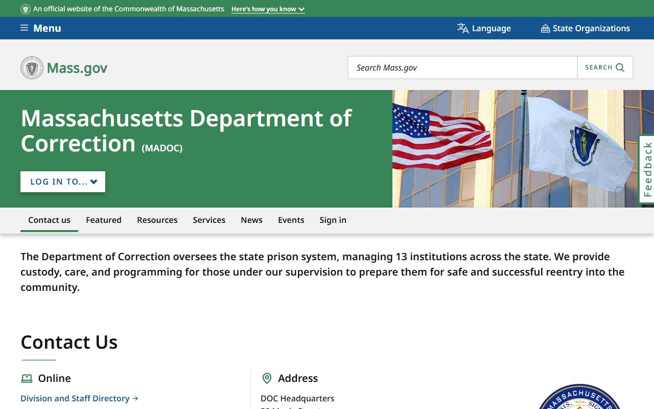 Massachusetts Department of Correction for Plymouth County inmate records