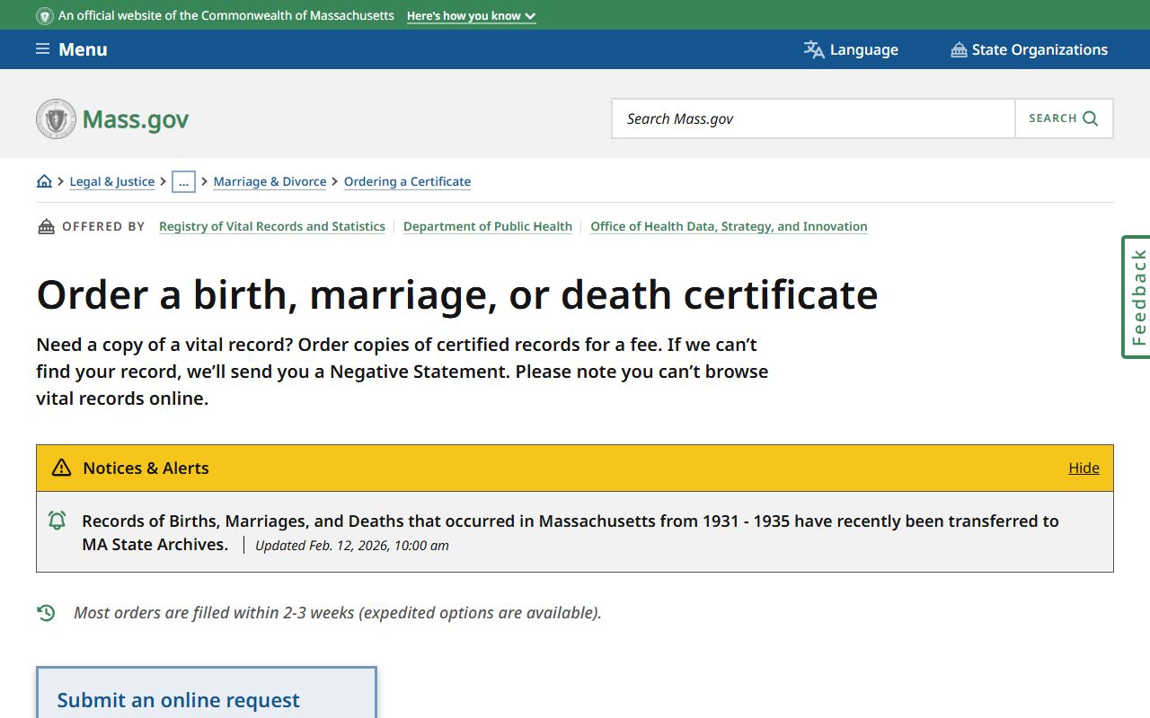 Order a birth marriage or death certificate for Plymouth County marriage records